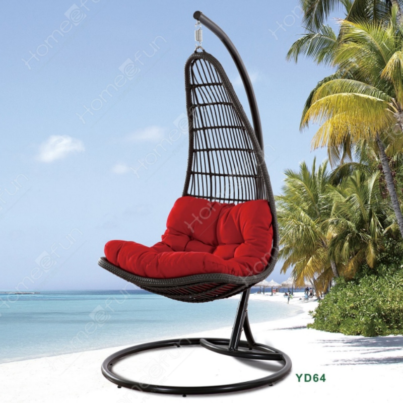 2022 Fabrica en-gros de înaltă calitate patio leagăn mobilier în aer liber ou scaun de petrecere a timpului liber răchită rattan scaun cu pernă și stâlp